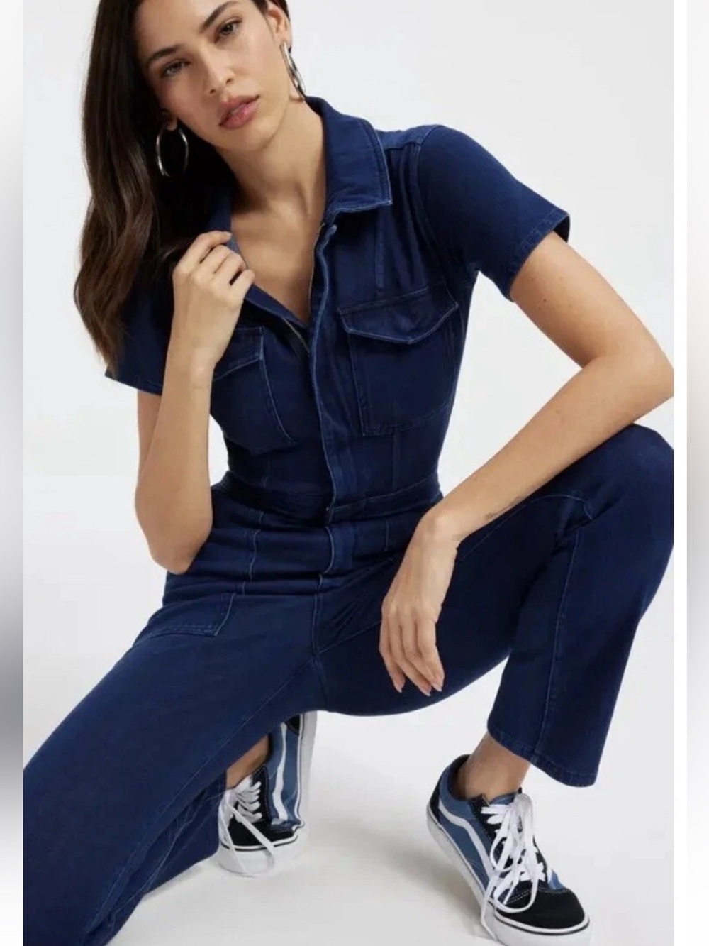 Good American Navy Blue Denim Jumpsuit